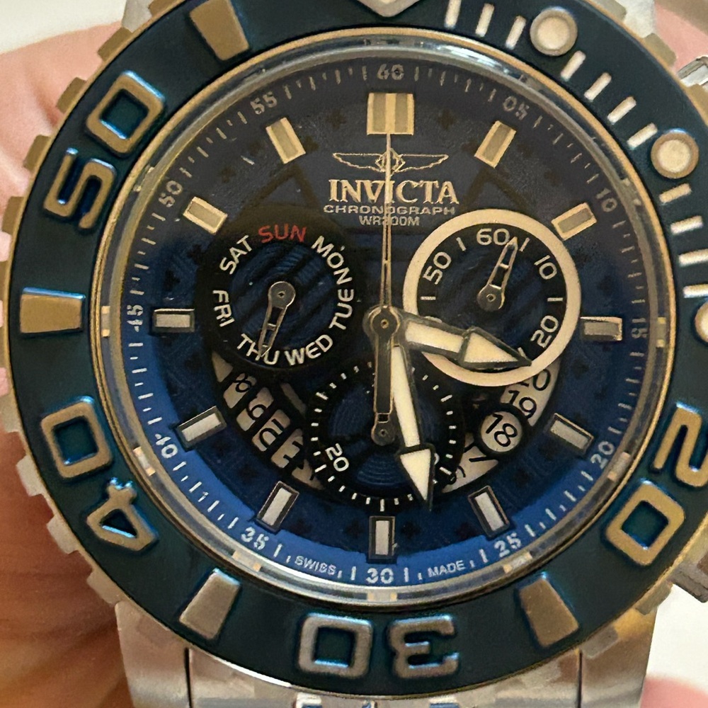 Invicta Chronograph Blue and Silver Watch
